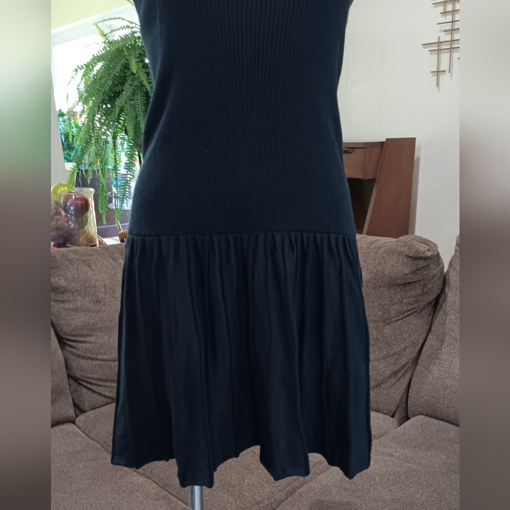 Gizel Mini Black Knit Ribbed Dress Pleated Strapless Drop Waist Tube Top Size S - Picture 6 of 11